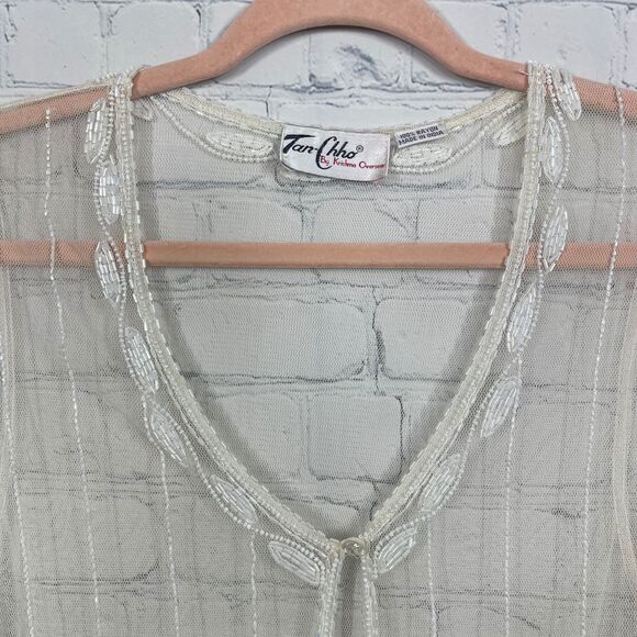 Beaded Embroidered Sheer Blouse Size Small Cottage Fairy Transparent Cover Up - Picture 4 of 12